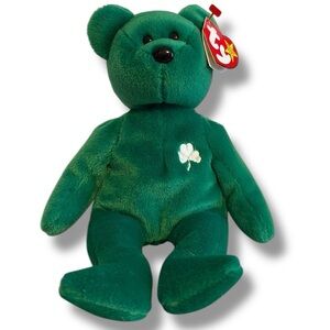 Ty Beanie Babies Bear Erin Shamrock Plush Green Ear Tags